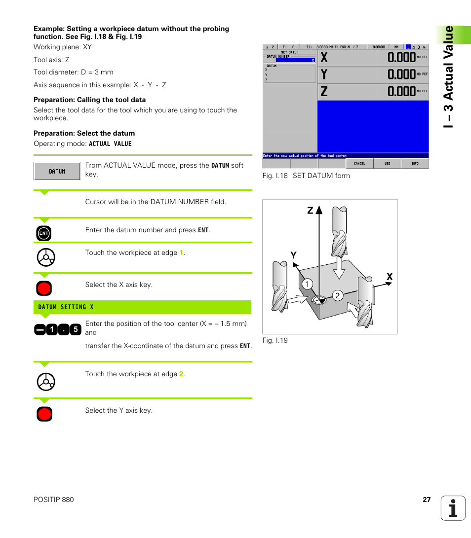 I – 3 a c tu al v a lue | HEIDENHAIN PT 880 User Manual | Page 27 / 151