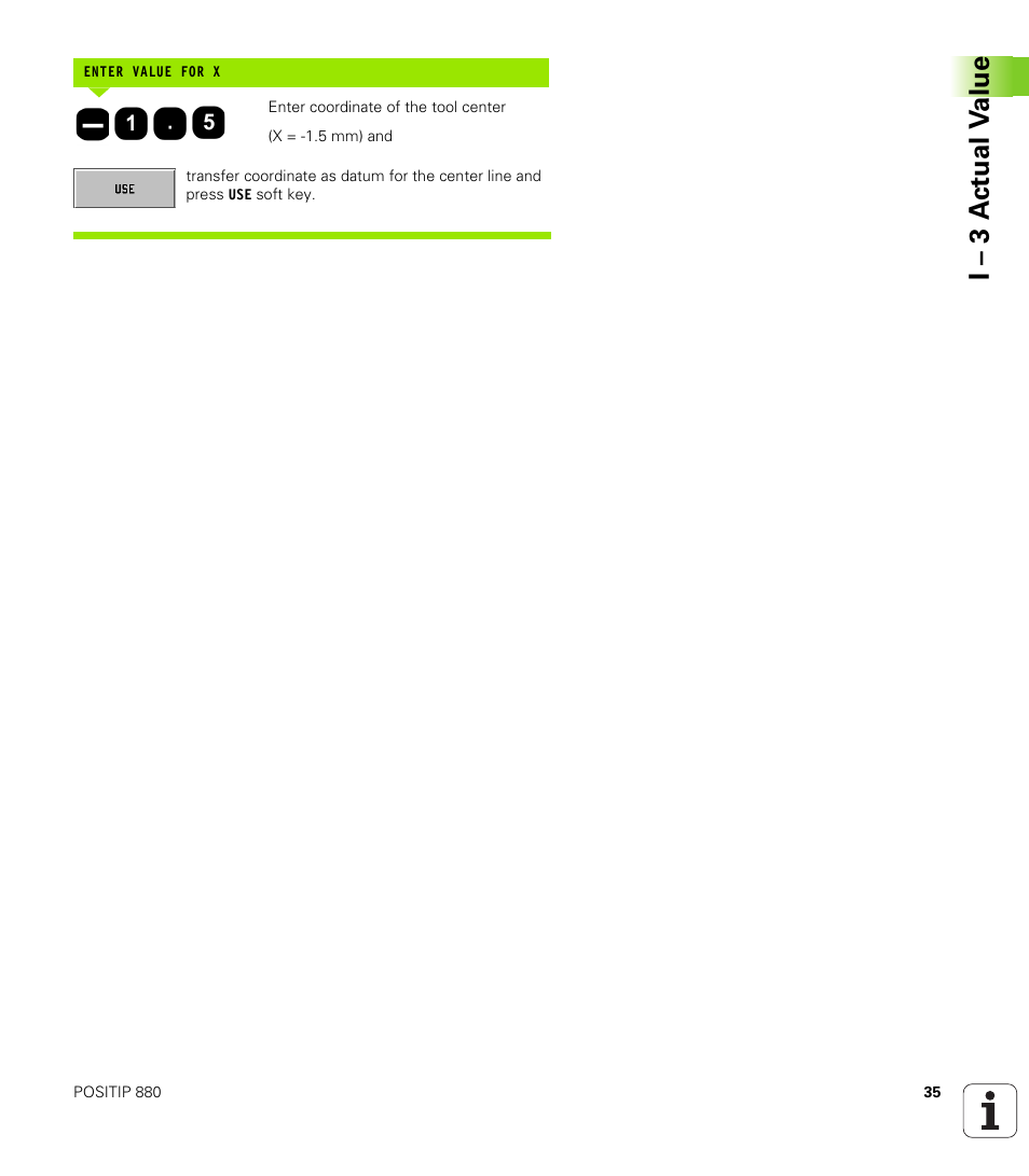 I – 3 a c tu al v a lue | HEIDENHAIN PT 880 User Manual | Page 35 / 151
