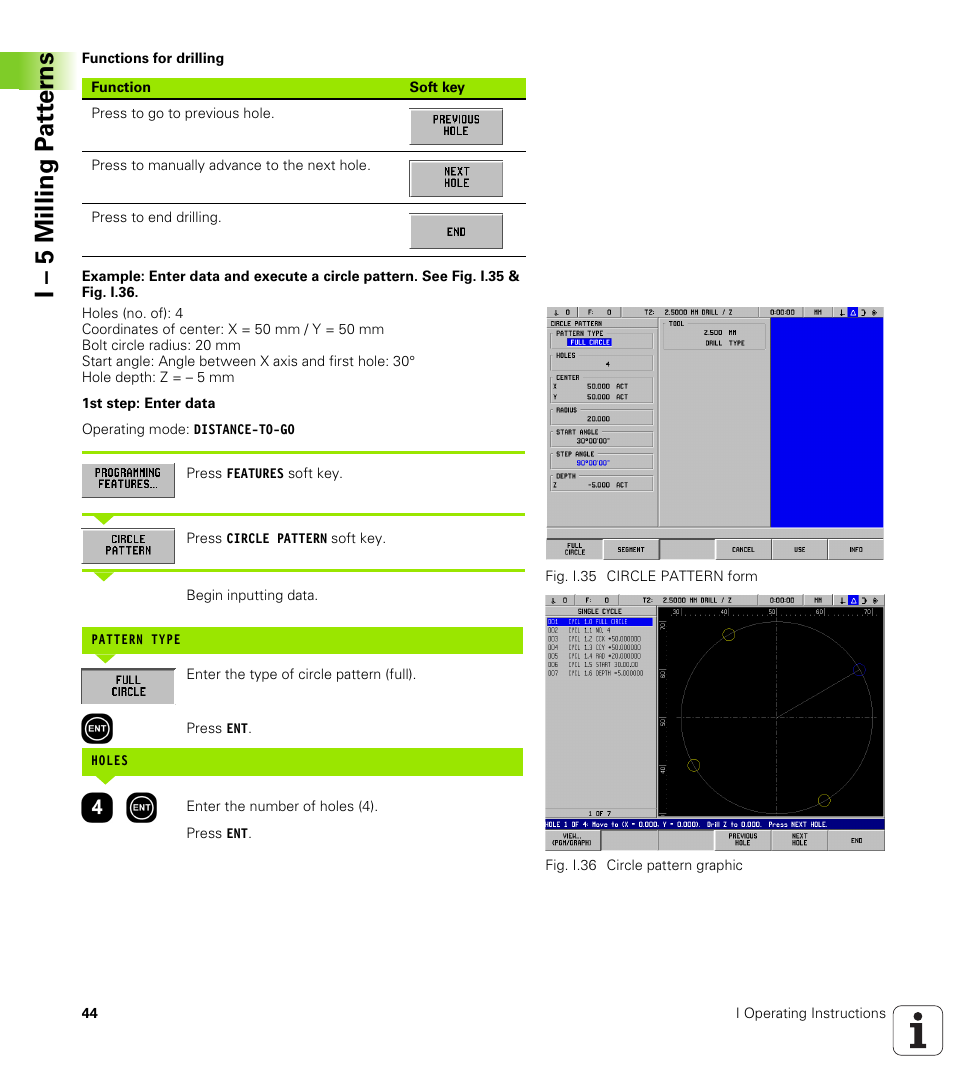 I – 5 milling p a tt er ns | HEIDENHAIN PT 880 User Manual | Page 44 / 151
