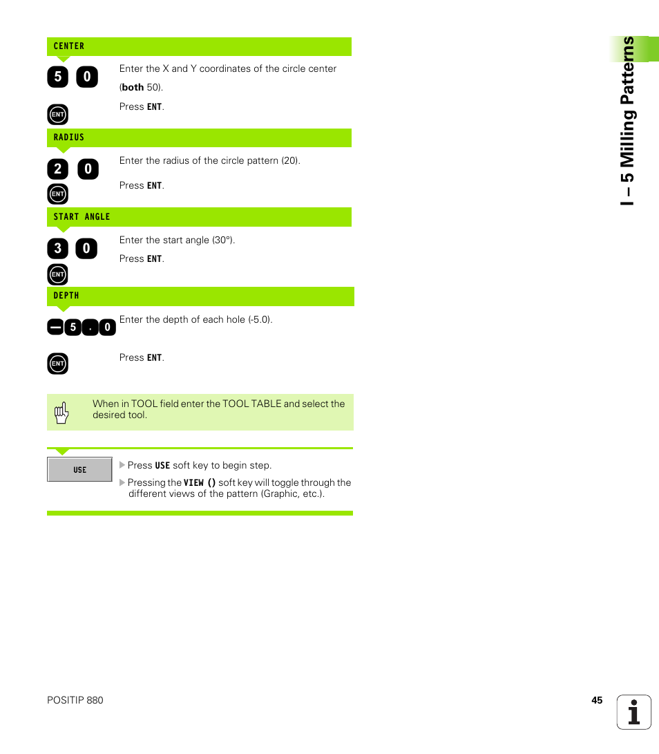 I – 5 milling p a tt er ns | HEIDENHAIN PT 880 User Manual | Page 45 / 151