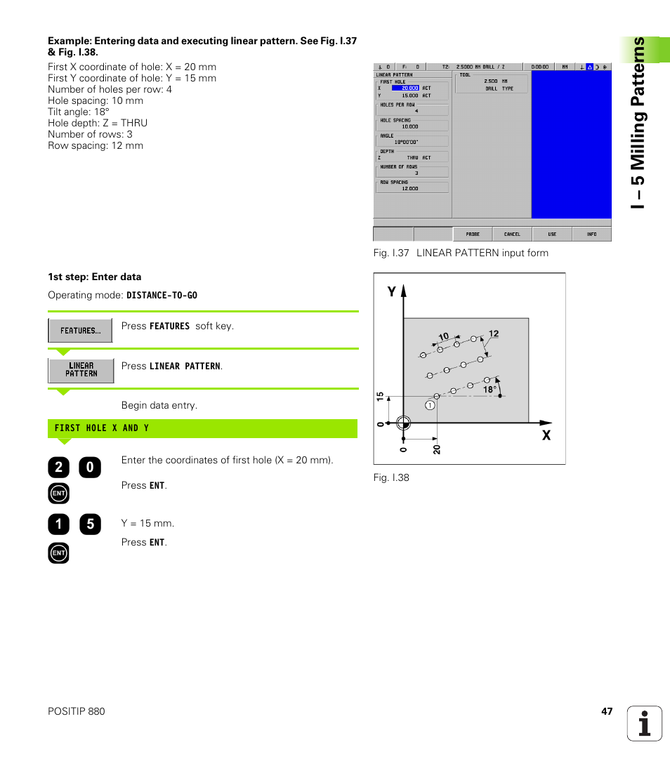 I – 5 milling p a tt er ns | HEIDENHAIN PT 880 User Manual | Page 47 / 151