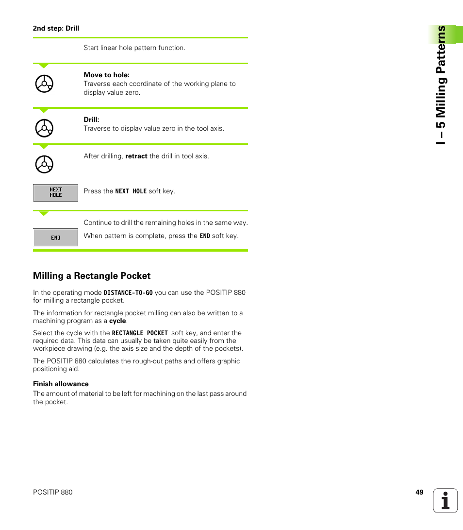 Milling a rectangle pocket, I – 5 milling p a tt er ns | HEIDENHAIN PT 880 User Manual | Page 49 / 151