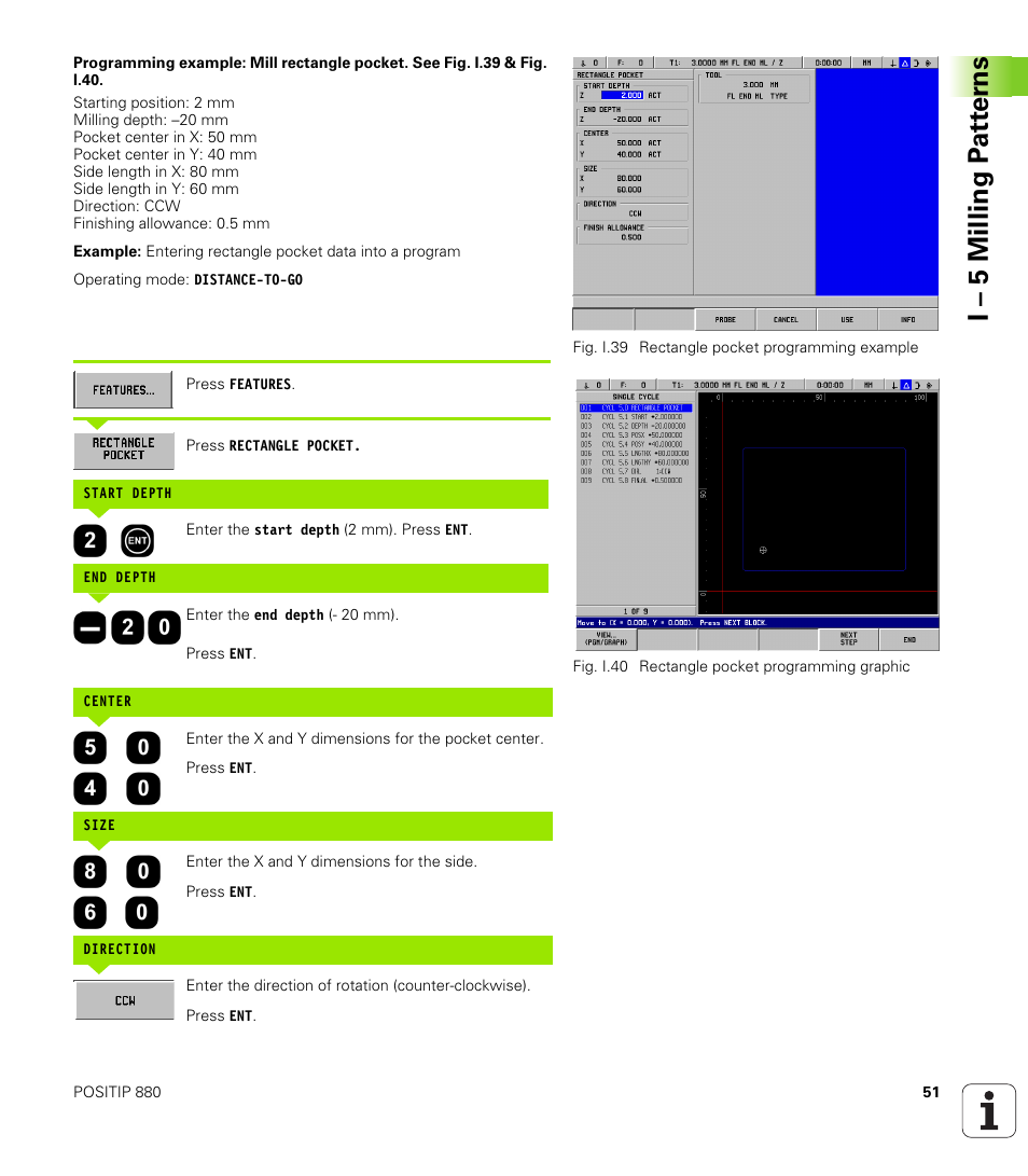 I – 5 milling p a tt er ns | HEIDENHAIN PT 880 User Manual | Page 51 / 151