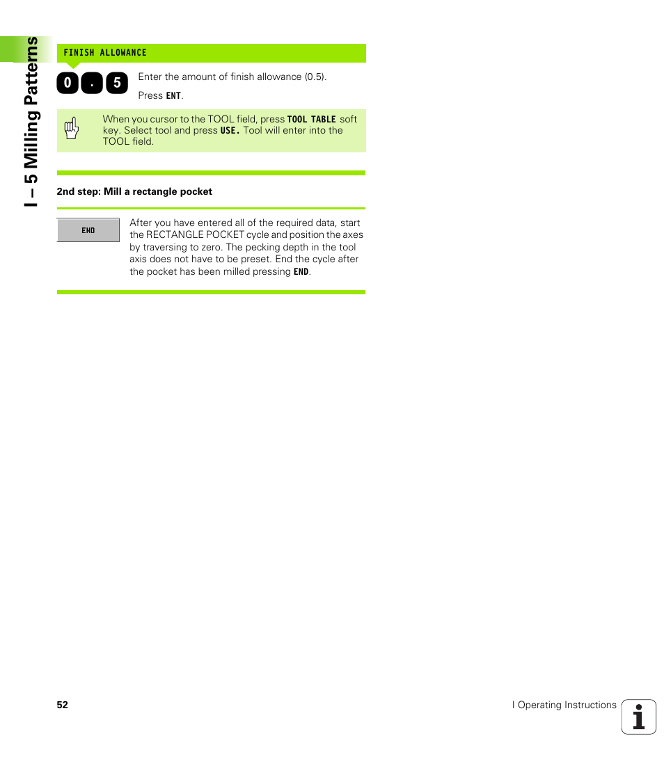 I – 5 milling p a tt er ns | HEIDENHAIN PT 880 User Manual | Page 52 / 151