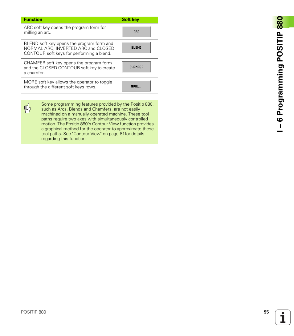 I – 6 pr ogr amming positip 880 | HEIDENHAIN PT 880 User Manual | Page 55 / 151
