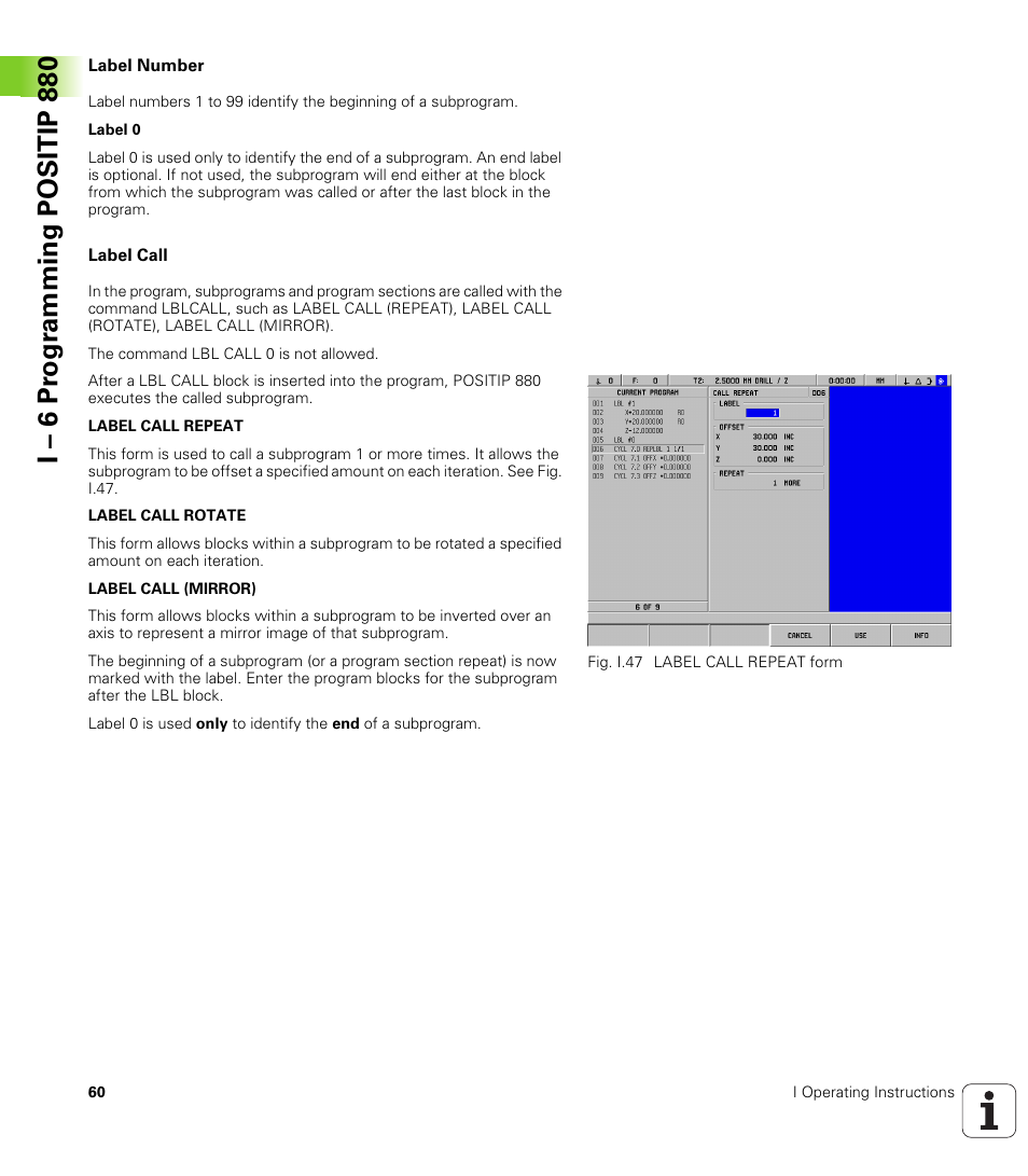 Label number, Label call, I – 6 pr ogr amming positip 880 | HEIDENHAIN PT 880 User Manual | Page 60 / 151