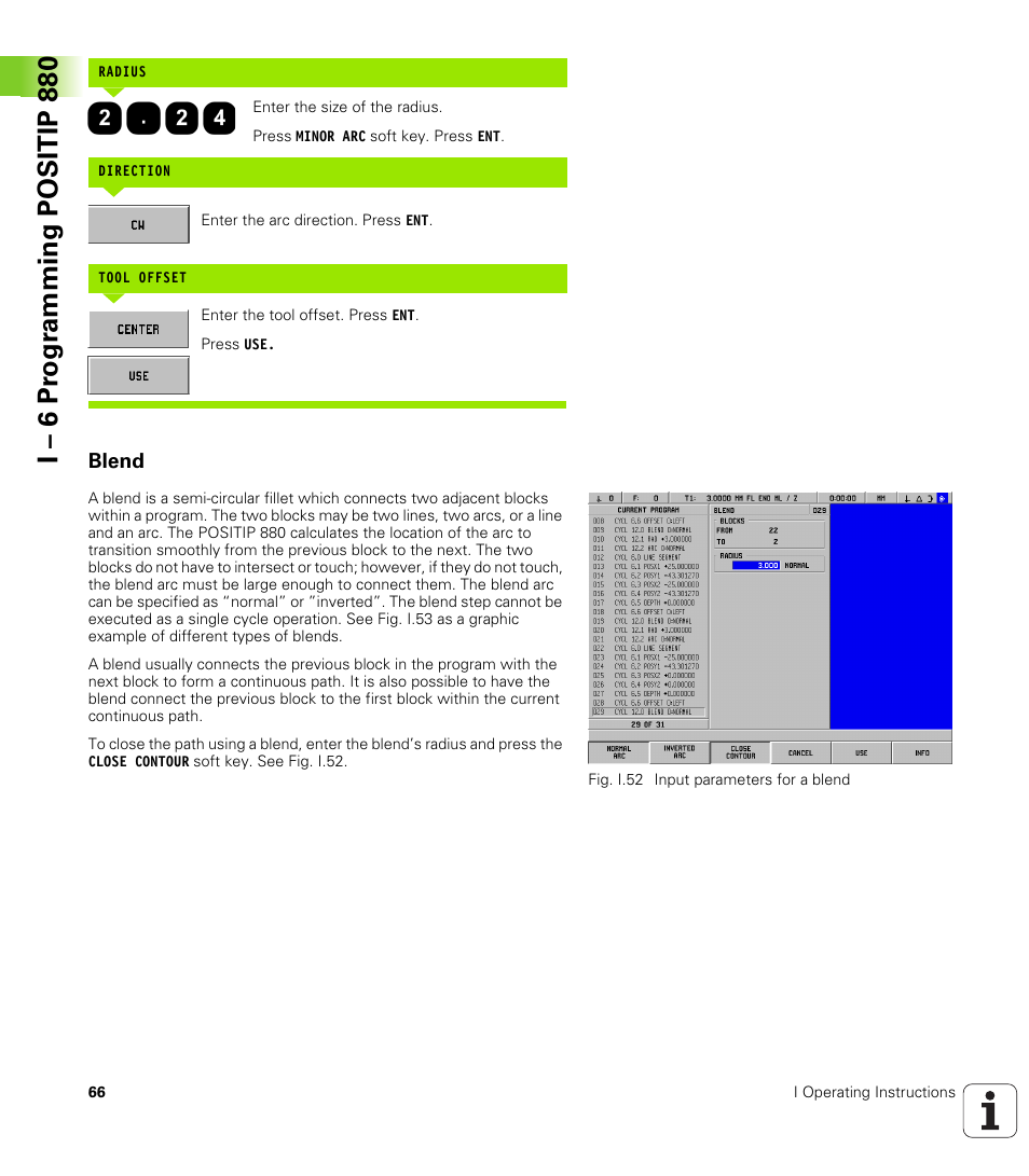 Blend, I – 6 pr ogr amming positip 880 | HEIDENHAIN PT 880 User Manual | Page 66 / 151