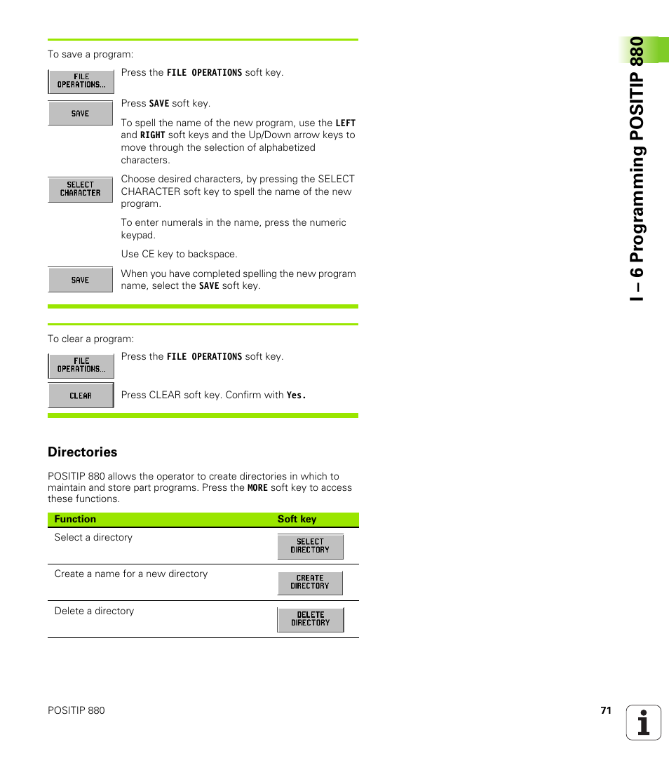Directories, I – 6 pr ogr amming positip 880 | HEIDENHAIN PT 880 User Manual | Page 71 / 151
