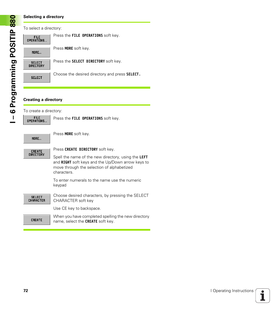 I – 6 pr ogr amming positip 880 | HEIDENHAIN PT 880 User Manual | Page 72 / 151