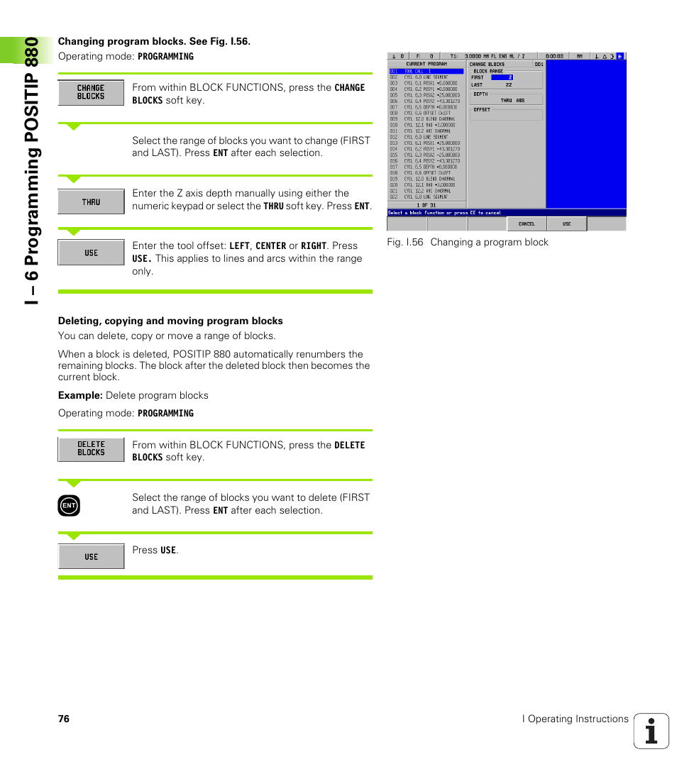 I – 6 pr ogr amming positip 880 | HEIDENHAIN PT 880 User Manual | Page 76 / 151