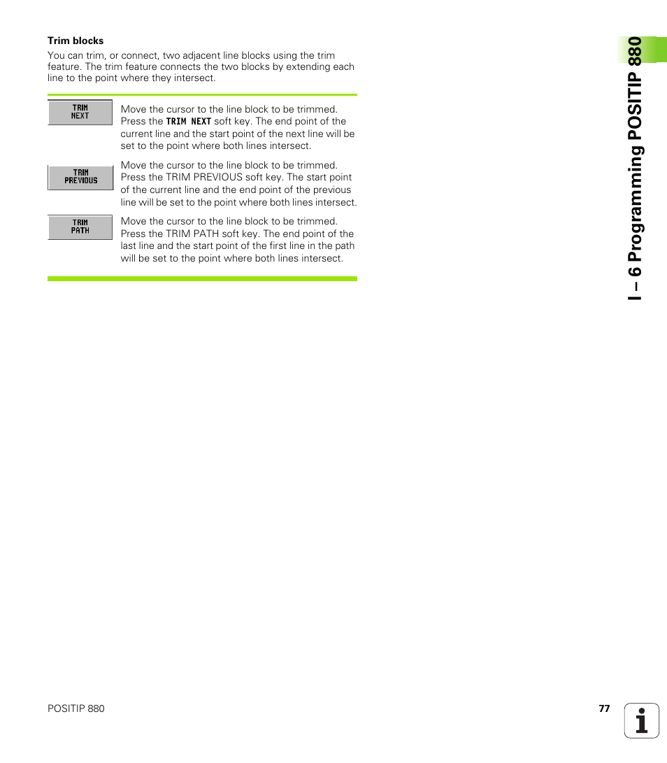 I – 6 pr ogr amming positip 880 | HEIDENHAIN PT 880 User Manual | Page 77 / 151