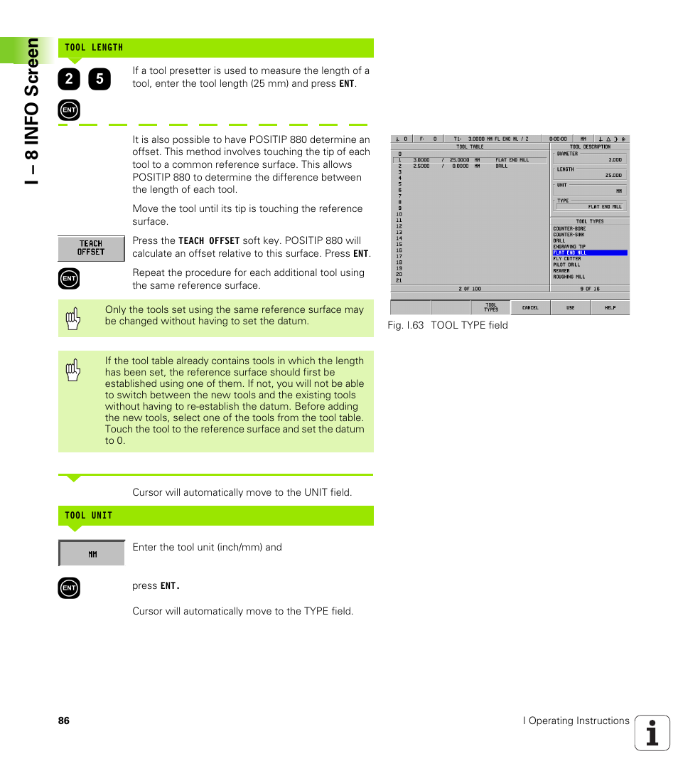 I – 8 info scr een | HEIDENHAIN PT 880 User Manual | Page 86 / 151