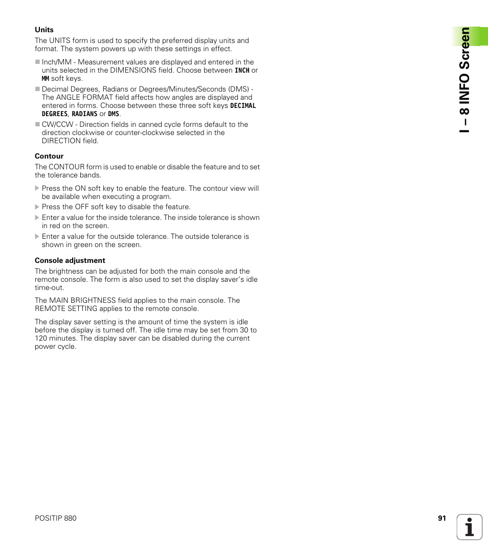 I – 8 info scr een | HEIDENHAIN PT 880 User Manual | Page 91 / 151