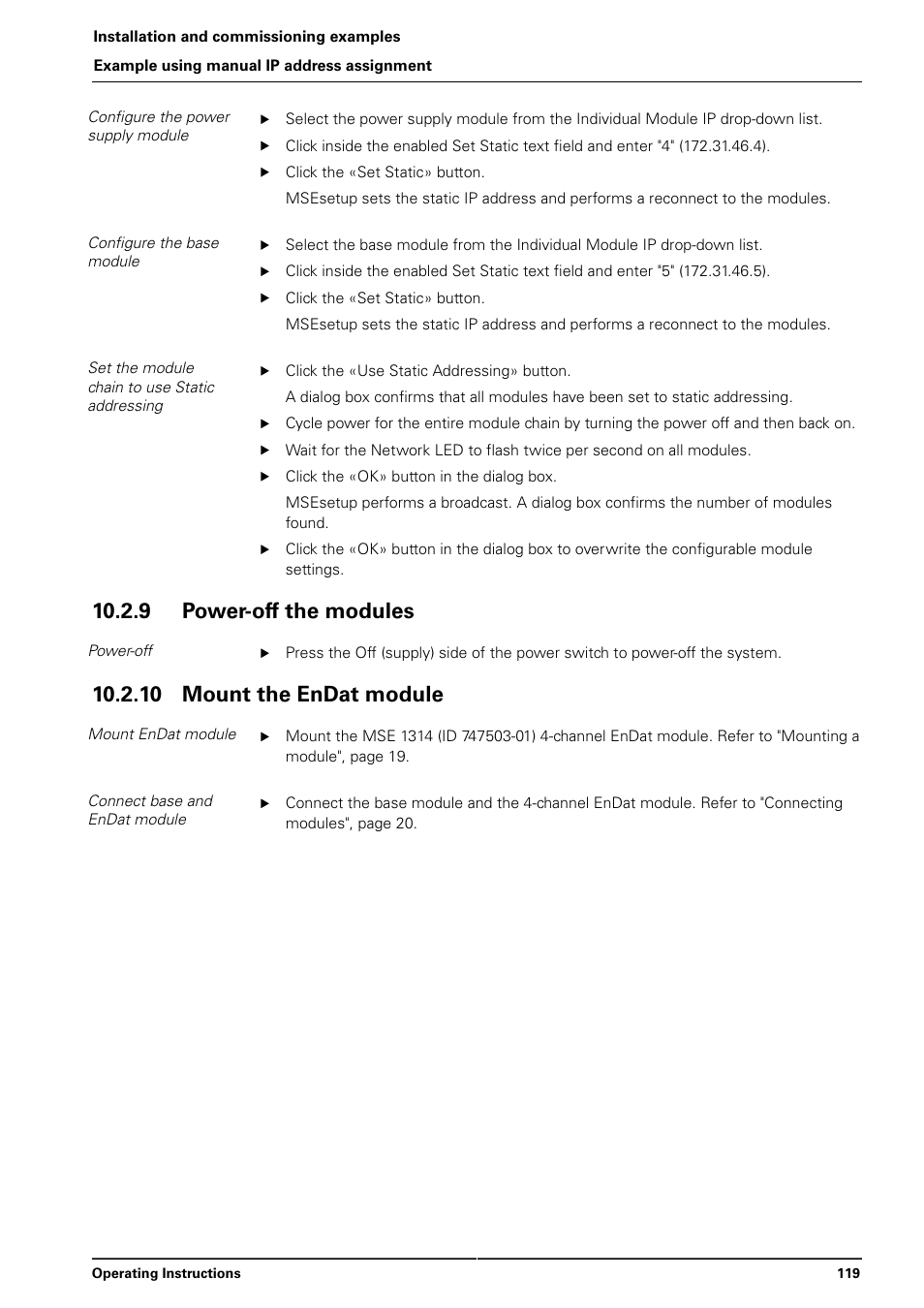 9 power-off the modules, 10 mount the endat module | HEIDENHAIN MSE 1000 User Manual | Page 119 / 173