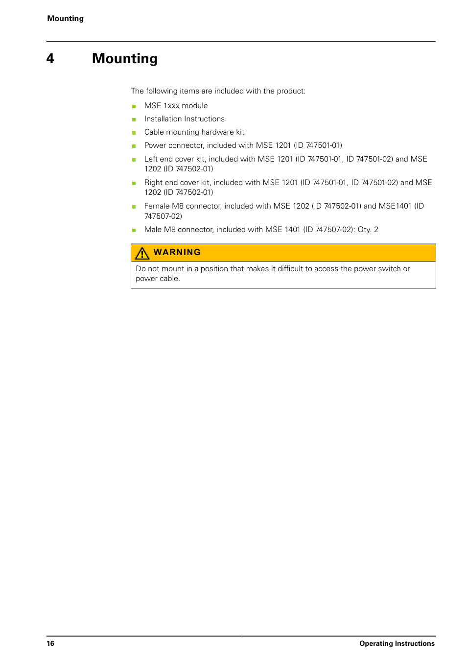 4 mounting, Mounting, 4mounting | HEIDENHAIN MSE 1000 User Manual | Page 16 / 173