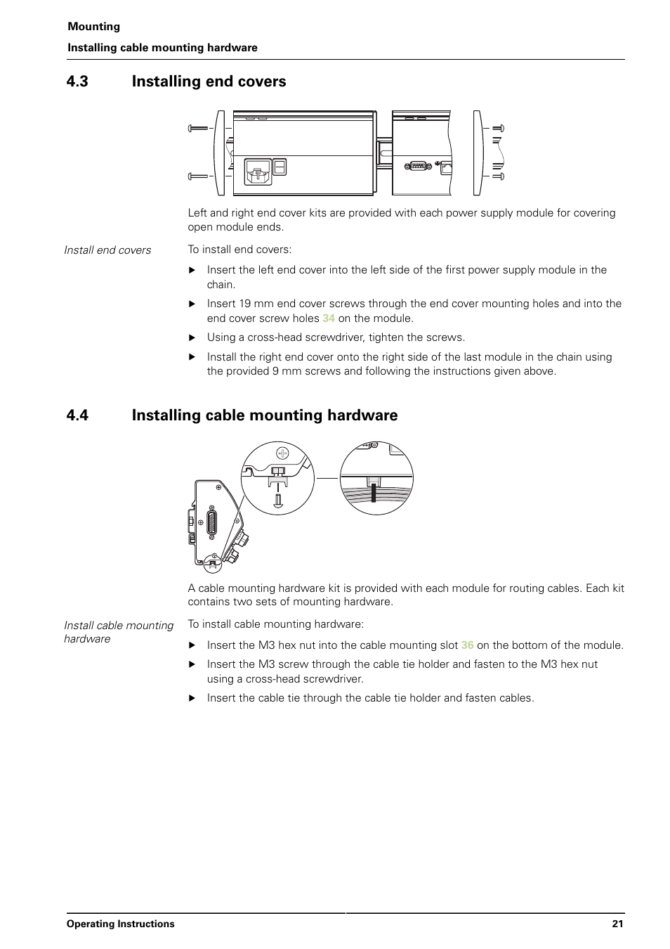 3 installing end covers, 4 installing cable mounting hardware | HEIDENHAIN MSE 1000 User Manual | Page 21 / 173