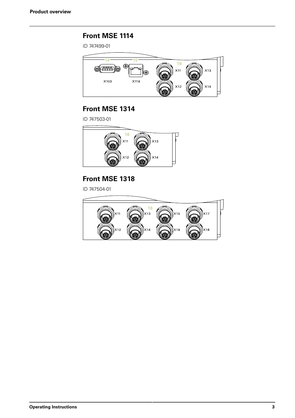 Front mse 1114, Front mse 1314, Front mse 1318 | HEIDENHAIN MSE 1000 User Manual | Page 3 / 173