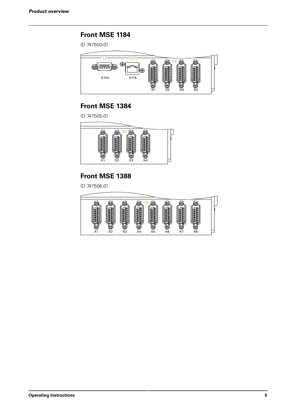 Front mse 1184, Front mse 1384, Front mse 1388 | HEIDENHAIN MSE 1000 User Manual | Page 5 / 173