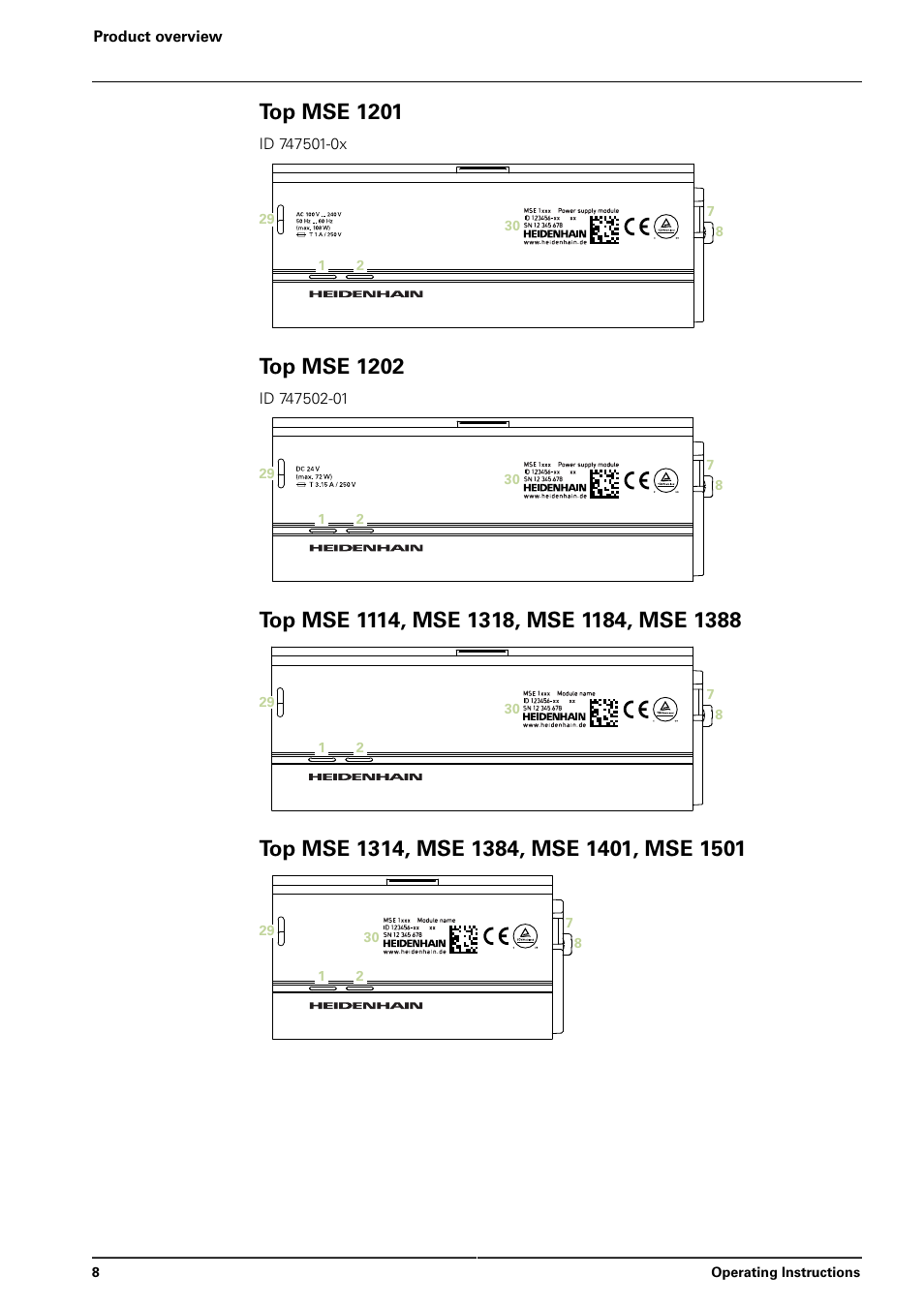 Top mse 1201, Top mse 1202 | HEIDENHAIN MSE 1000 User Manual | Page 8 / 173