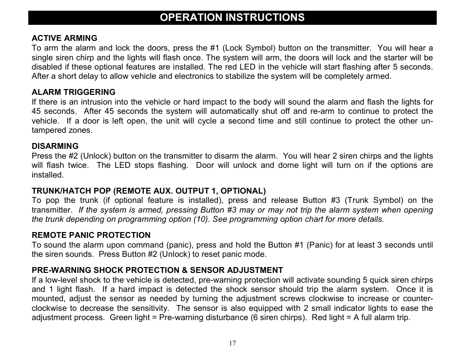 Operation instructions | Crimestopper Security Products CS-2000DP-TW2 User Manual | Page 17 / 24