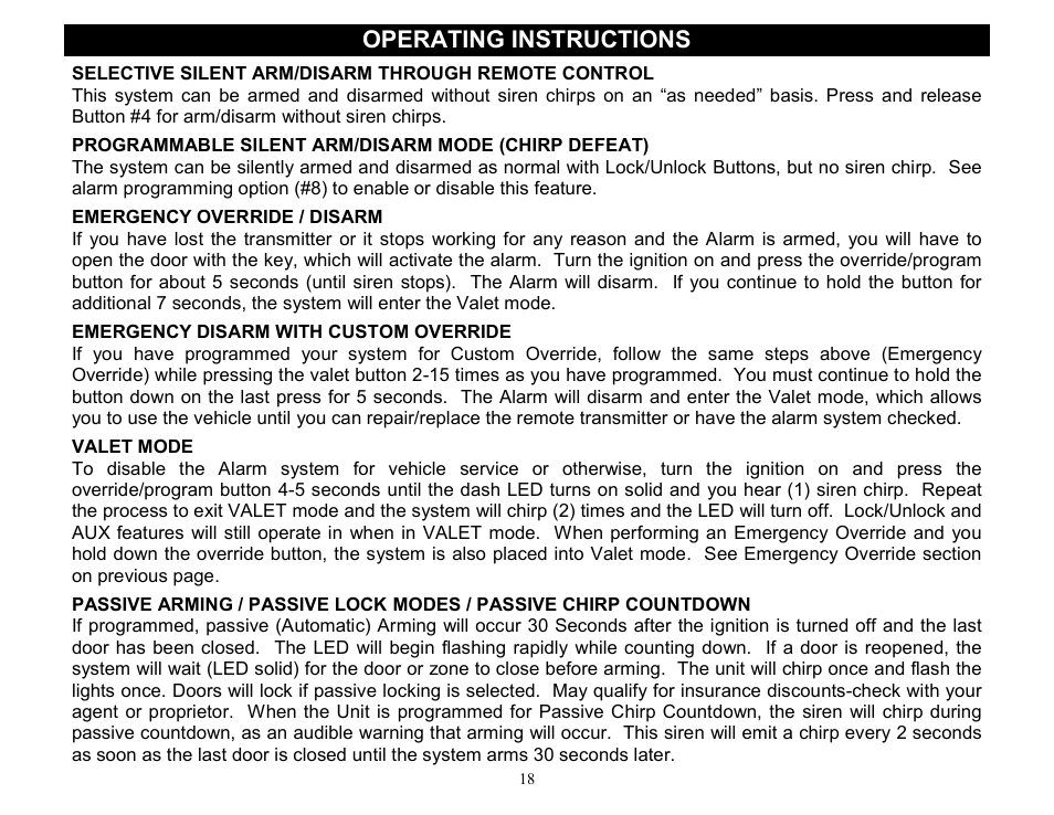 Operating instructions | Crimestopper Security Products CS-2000DP-TW2 User Manual | Page 18 / 24