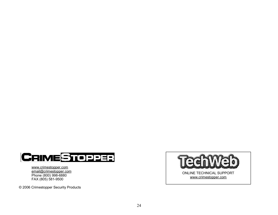 Crimestopper Security Products CS-2000DP-TW2 User Manual | Page 24 / 24