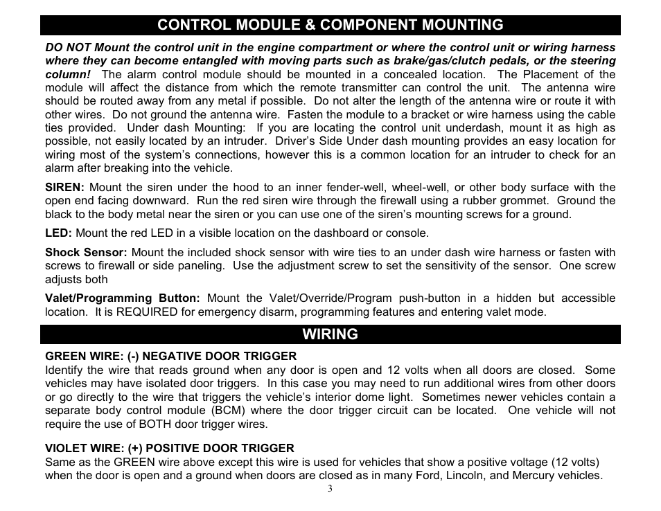 Control module & component mounting, Wiring | Crimestopper Security Products CS-2000DP-TW2 User Manual | Page 3 / 24