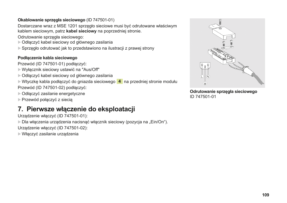 Instalacja, Pierwsze włączenie do eksploatacji | HEIDENHAIN MSE 1000 Installation User Manual | Page 109 / 176