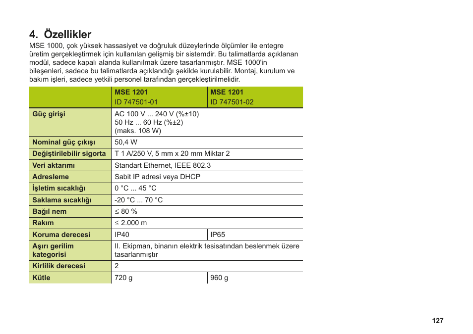 Özellikler | HEIDENHAIN MSE 1000 Installation User Manual | Page 127 / 176