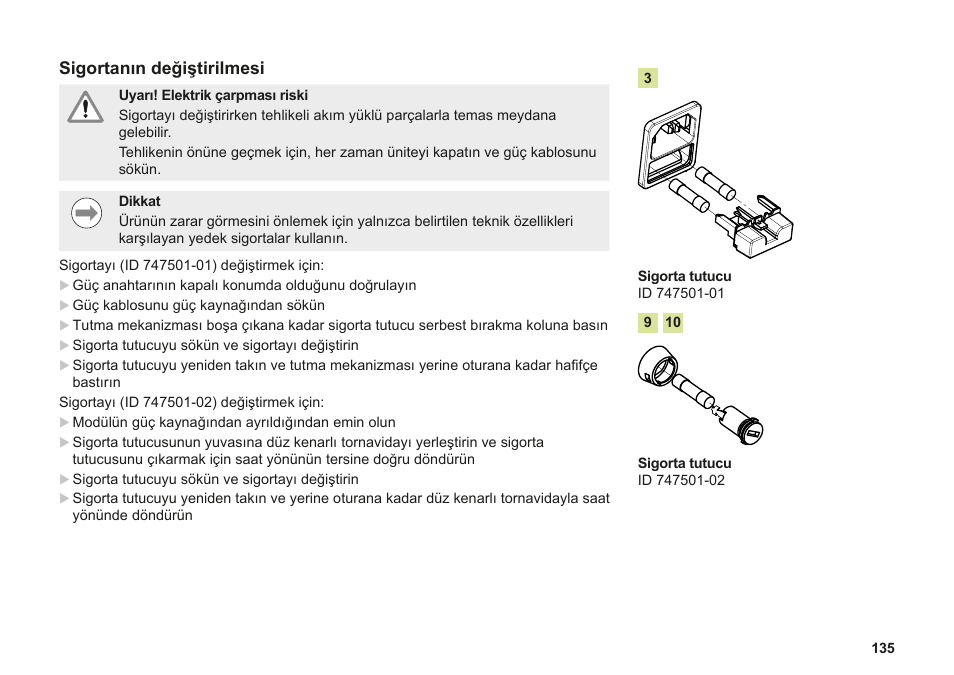 Sigortanın değiştirilmesi | HEIDENHAIN MSE 1000 Installation User Manual | Page 135 / 176