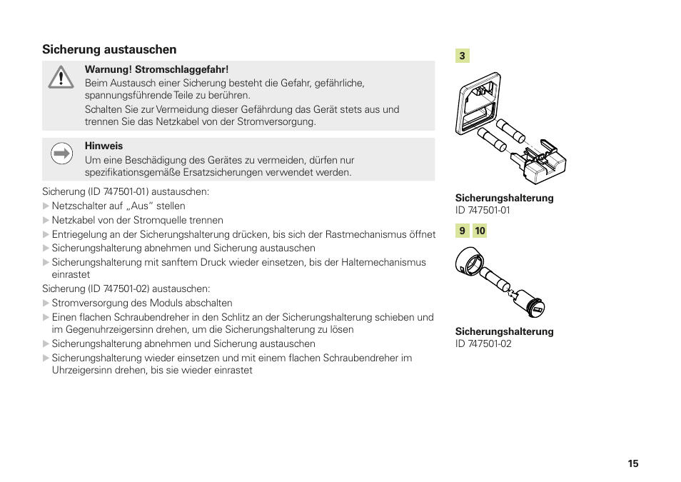 Sicherung austauschen | HEIDENHAIN MSE 1000 Installation User Manual | Page 15 / 176