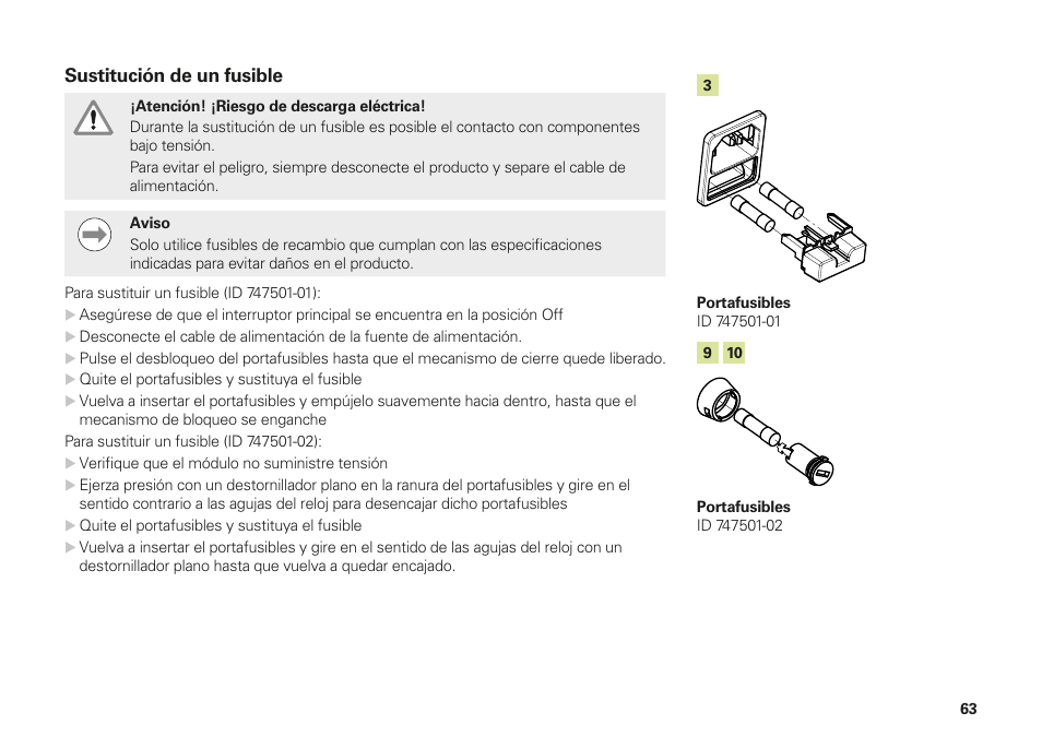 Sustitución de un fusible | HEIDENHAIN MSE 1000 Installation User Manual | Page 63 / 176