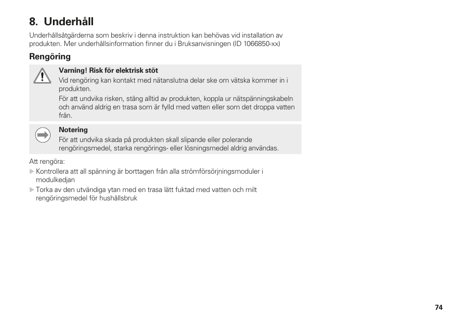 Underhåll | HEIDENHAIN MSE 1000 Installation User Manual | Page 74 / 176