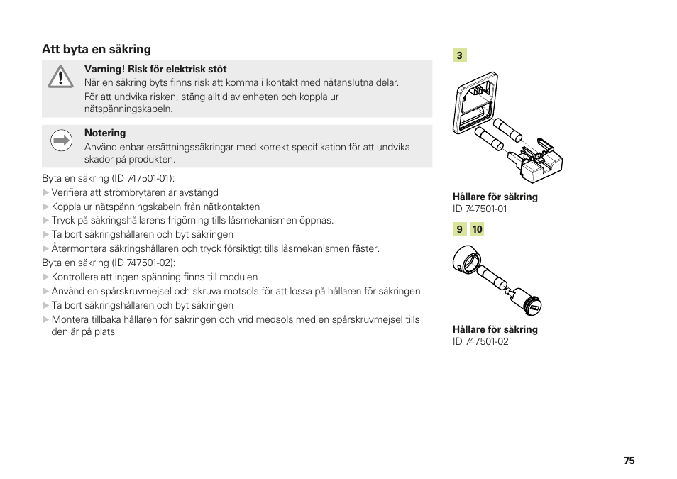 Att byta en säkring | HEIDENHAIN MSE 1000 Installation User Manual | Page 75 / 176