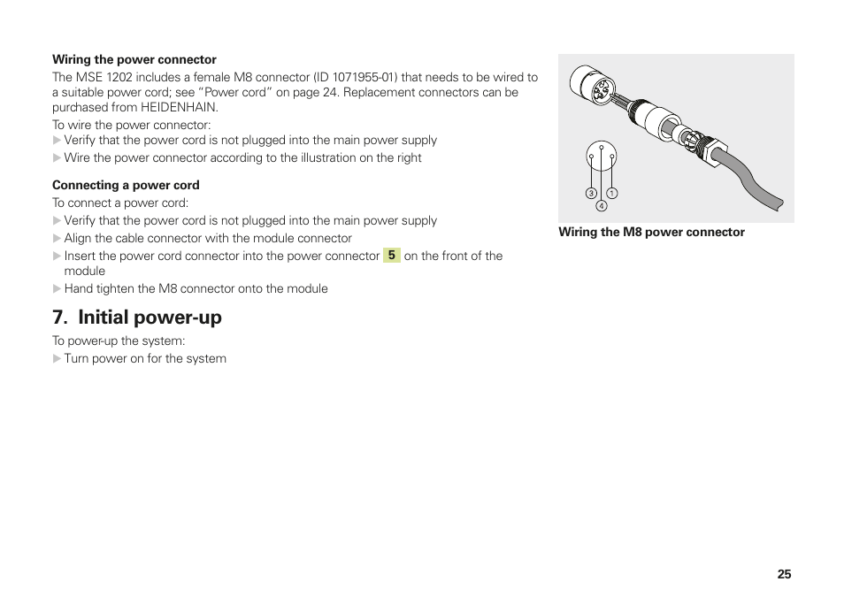 Initial power-up, Initial power­up | HEIDENHAIN MSE 1202 User Manual | Page 25 / 176