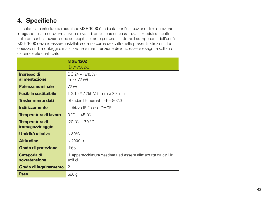 Specifiche | HEIDENHAIN MSE 1202 User Manual | Page 43 / 176