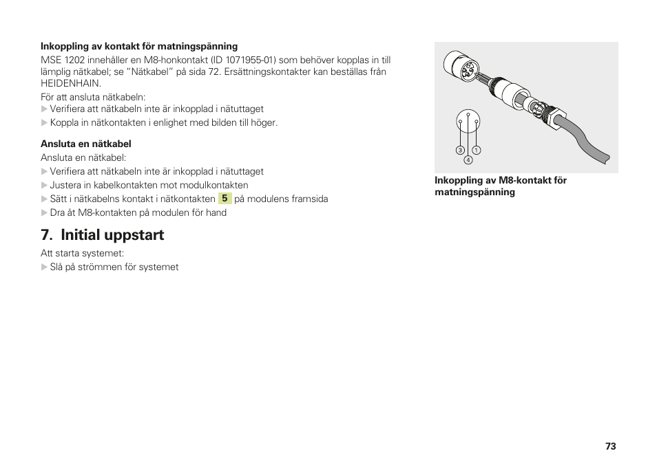 Initial uppstart | HEIDENHAIN MSE 1202 User Manual | Page 73 / 176