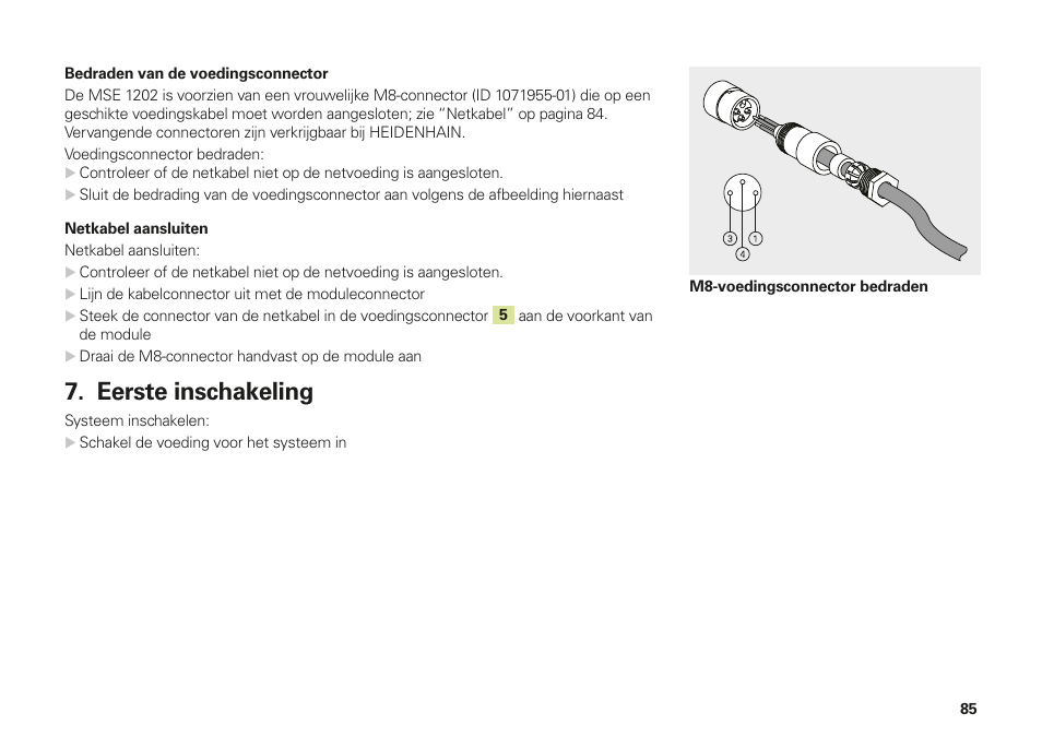 Eerste inschakeling | HEIDENHAIN MSE 1202 User Manual | Page 85 / 176