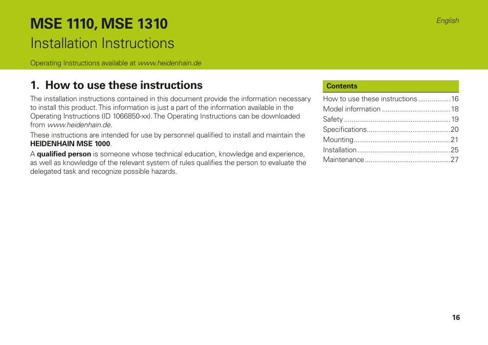 English, How to use these instructions | HEIDENHAIN MSE 1110 User Manual | Page 16 / 176