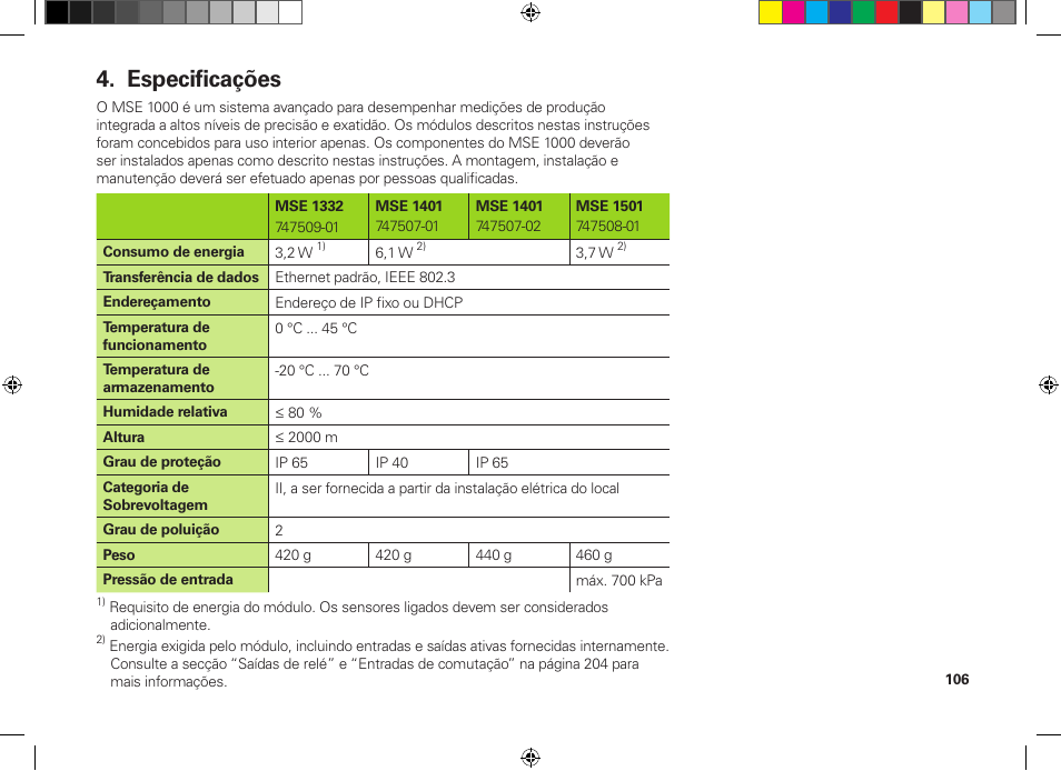 Especificações | HEIDENHAIN MSE 1300 User Manual | Page 106 / 206