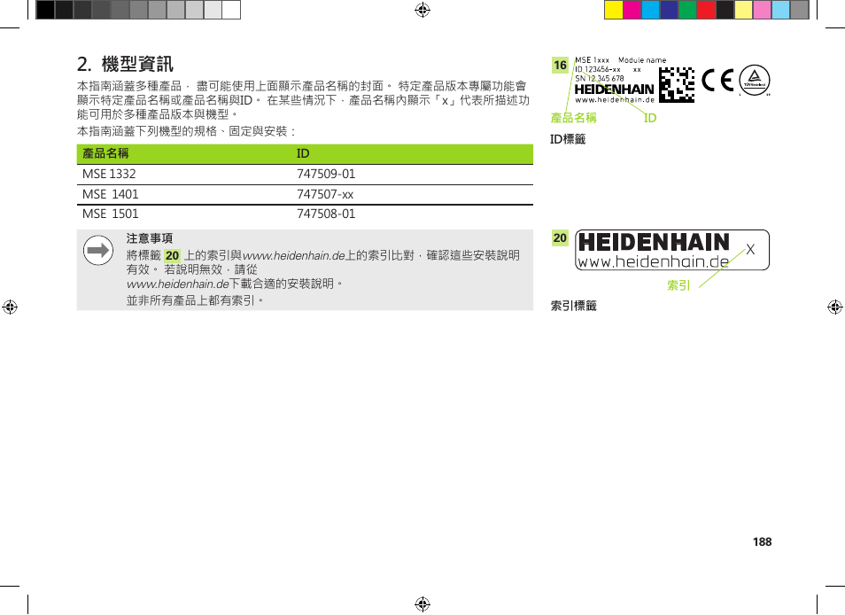 機型資訊 | HEIDENHAIN MSE 1300 User Manual | Page 188 / 206