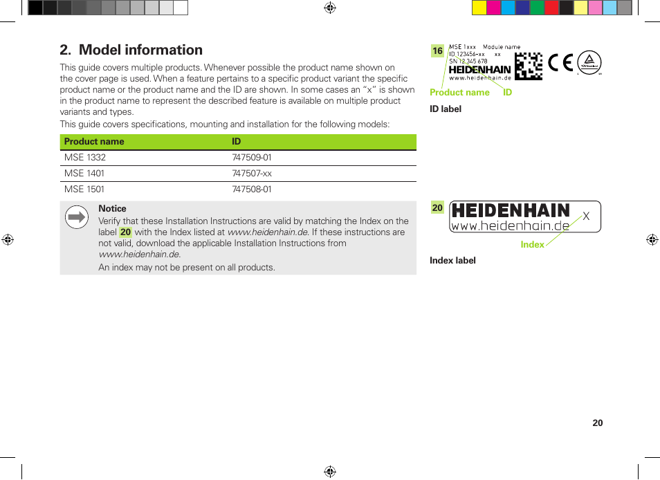 Model information | HEIDENHAIN MSE 1300 User Manual | Page 20 / 206