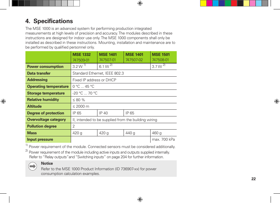 Specifications | HEIDENHAIN MSE 1300 User Manual | Page 22 / 206