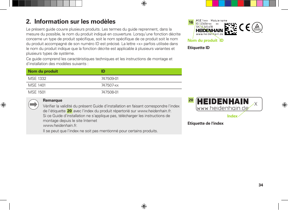 Information sur les modèles | HEIDENHAIN MSE 1300 User Manual | Page 34 / 206