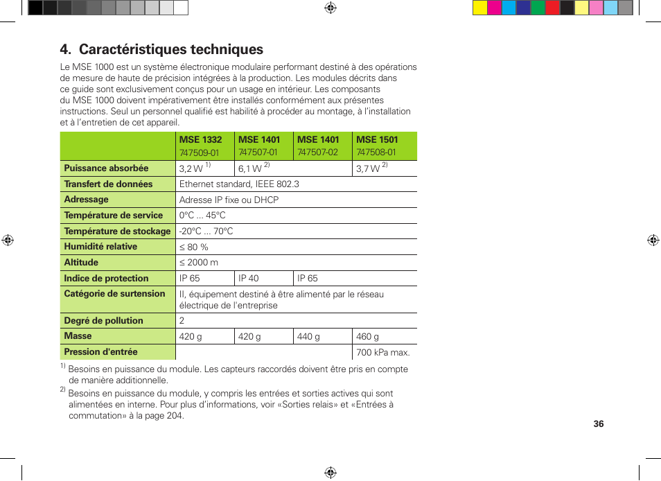 Caractéristiques techniques | HEIDENHAIN MSE 1300 User Manual | Page 36 / 206