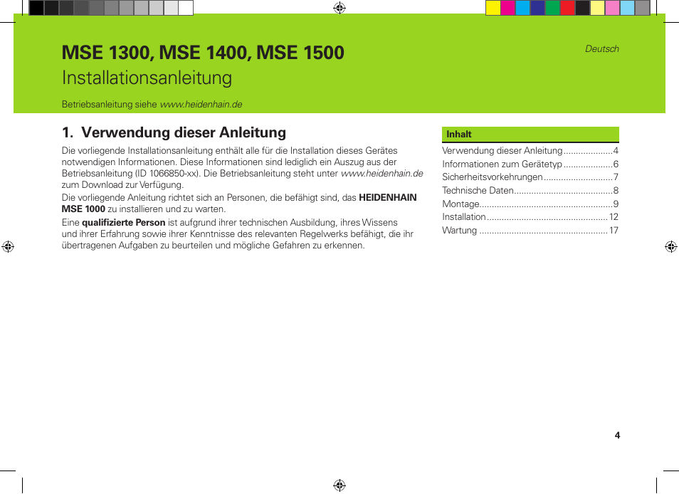 Verwendung dieser anleitung | HEIDENHAIN MSE 1300 User Manual | Page 4 / 206