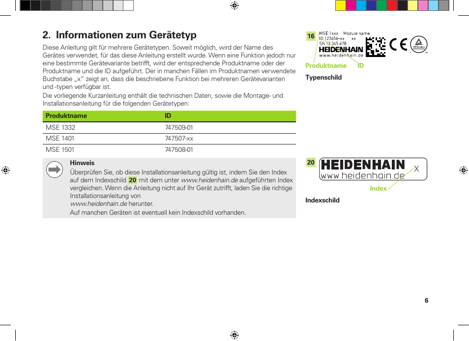 Informationen zum gerätetyp | HEIDENHAIN MSE 1300 User Manual | Page 6 / 206
