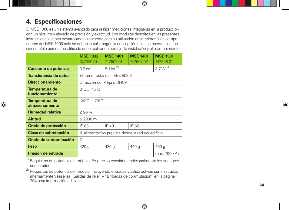 Especificaciones | HEIDENHAIN MSE 1300 User Manual | Page 64 / 206