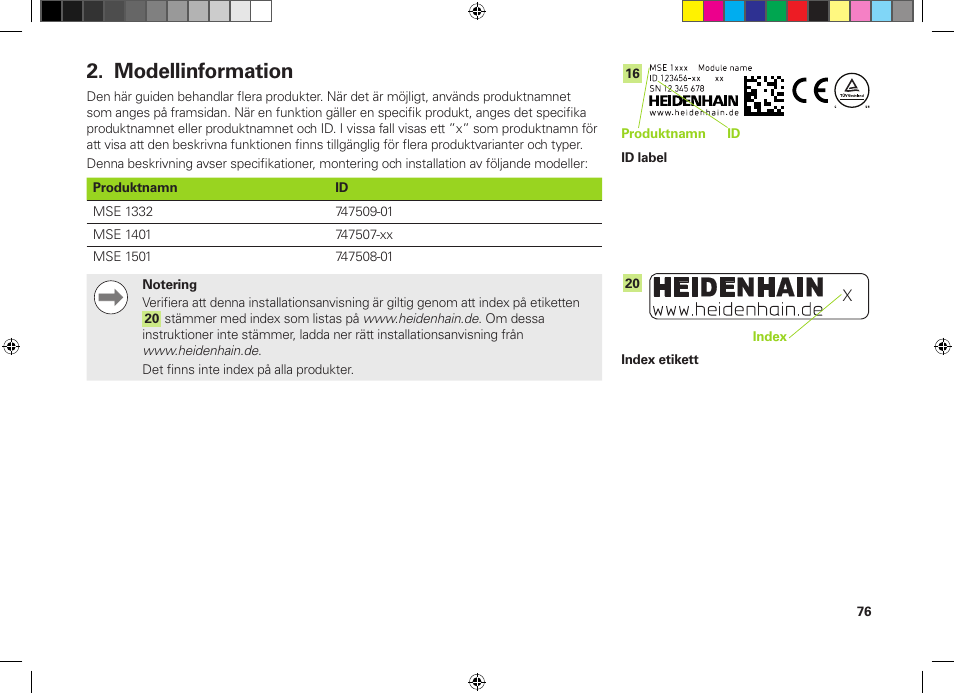 Modellinformation | HEIDENHAIN MSE 1300 User Manual | Page 76 / 206