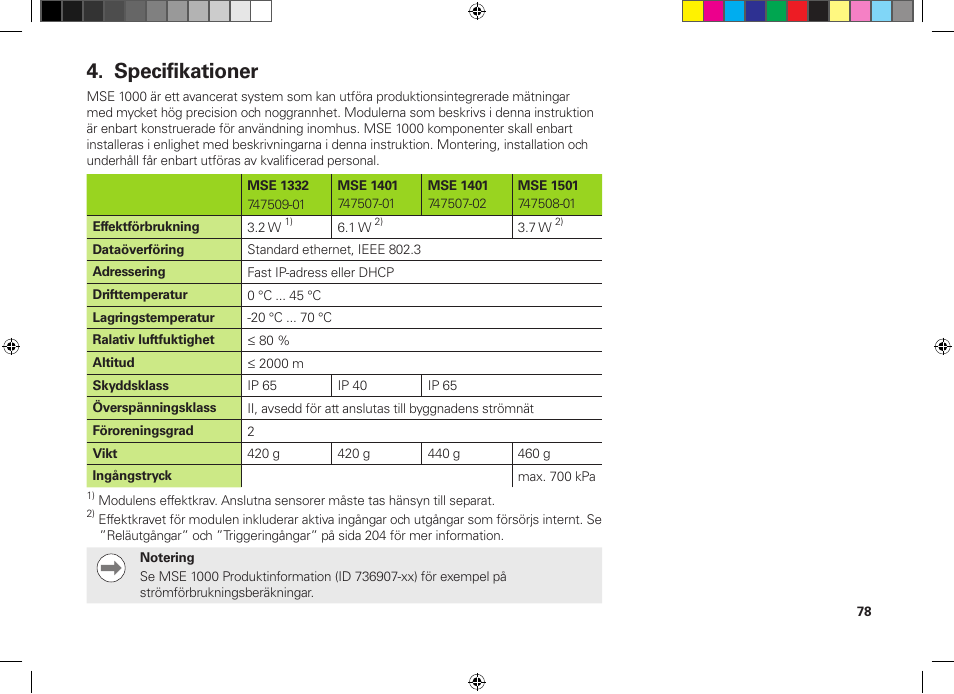 Specifikationer | HEIDENHAIN MSE 1300 User Manual | Page 78 / 206